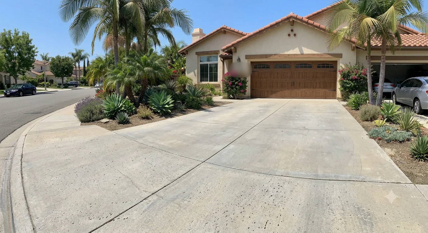 Residential driveway after cleaning, restored to a clean uniform finish